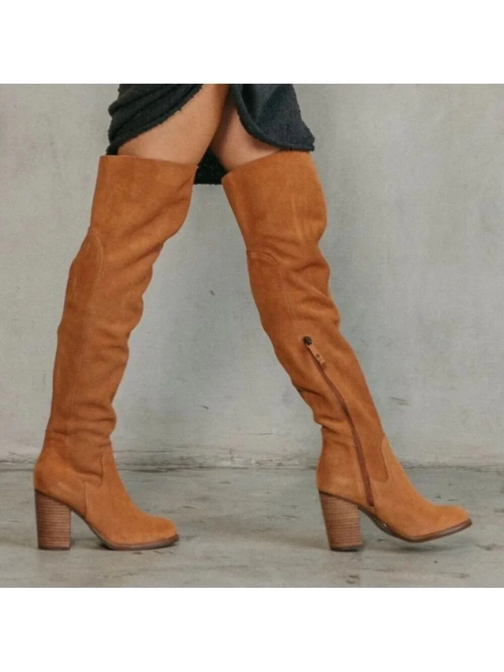 Kelsi Dagger Brooklyn Logan over-the-knee boot in brown chestnut suede Sz 6.5